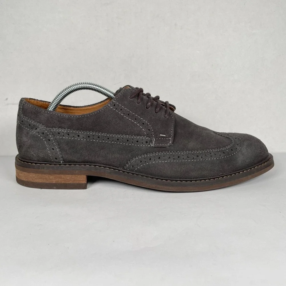 Vionic Bruno Oxford Shoes Mens Size 8.5 Gray Suede Wingtip Lace Up Casual Dress